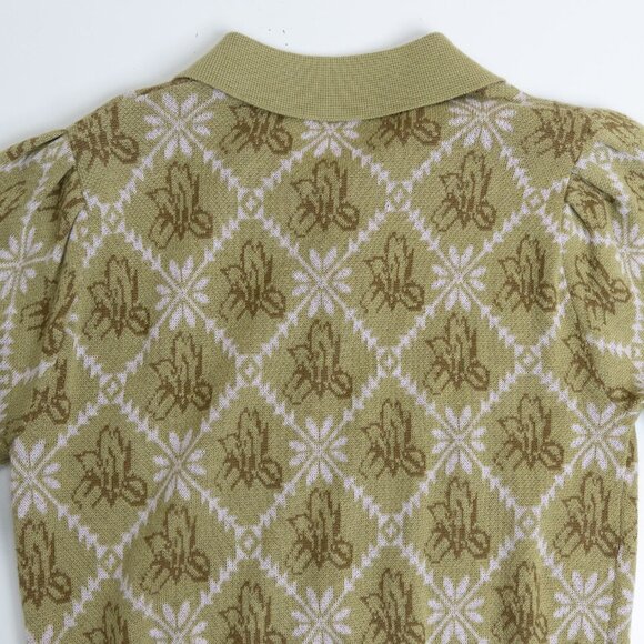 Simple Retro Green Collared Sweater Wool Blend Floral ASO The Recruit Hannah - Picture 12 of 14